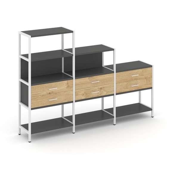 Shelf System Трехсекционный стеллаж четырех/трех/двухярусный с ящиками SN.STM-431 Антрацит/Тиквуд Св