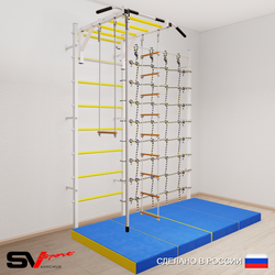 Шведская стенка Sv Sport усиленная 63640 (Турник рукоход/Канат/Лестница/Трапеция/Мат 2м/Канатный лаз)