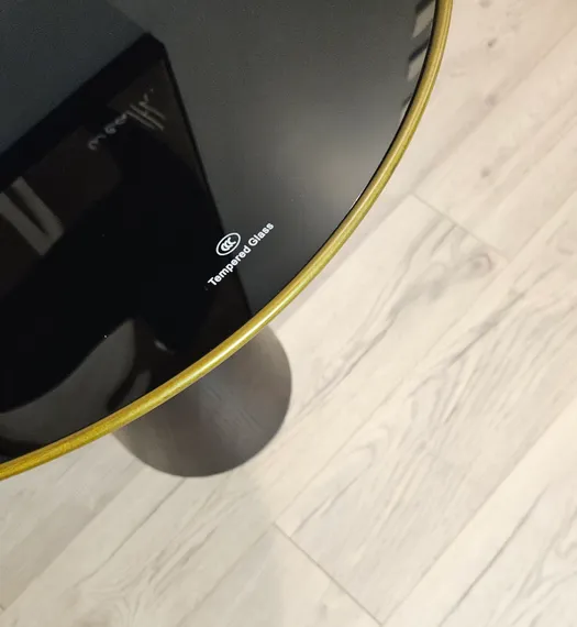 Стол журнальный Bell, Ø50х60 см, черное стекло, дерево, латунь