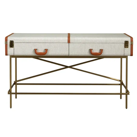 Консольный стол 3271 из шпона ореха и светло-серой ткани