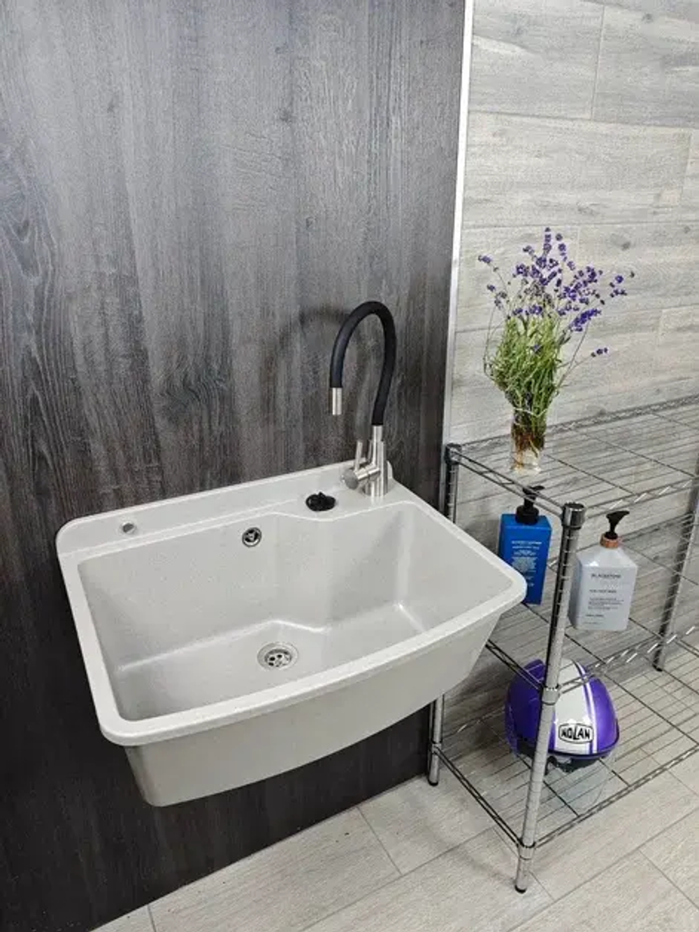 Пластиковая техническая раковина c каплесборником MAXIMUS GREY PLUS