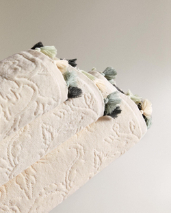 Zara Home - Жаккардовое банное полотенце с кисточками, бежевый, 50х90 см