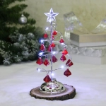 Сувенир с подсветкой «Елочка Хрустальная» 26 см, диаметр 10 см, основание-серебро, свечение-белый, хрусталик Красный (работает от батареек 3 ААА)