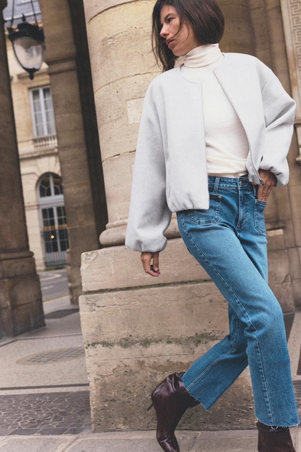 ZARA ДЖИНСЫ С ВЫСОКОЙ ПОСАДКОЙ Z1975 MINI FLARE, ВЫЦВЕТШИЙ СИНИЙ