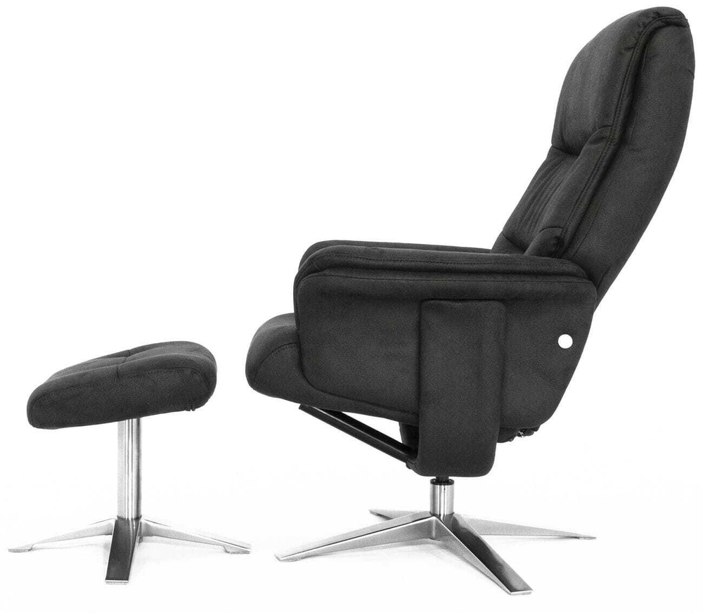 Кресло реклайнер с пуфом для ног Relax BOSS 7826A, искусственный нубук черно-серый (HE482-16)