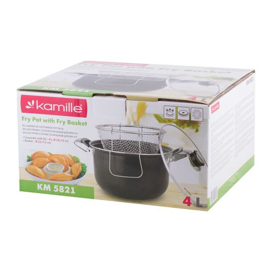 Кастрюля 4 л. с сеткой для фритюра Kamille KM-5821 из углеродистой стали