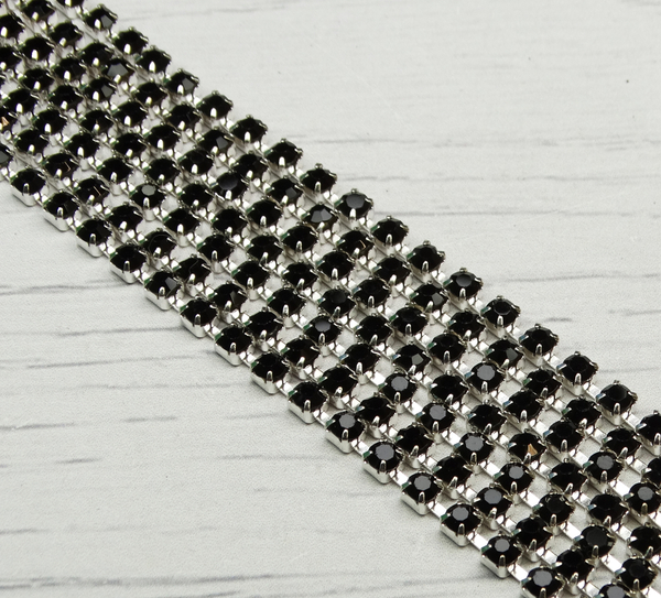 ЦС012СЦ2 Стразовые цепочки (серебро), цвет: черный, размер: 2 мм, 70 см/упак.