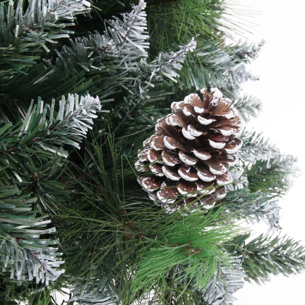 Ёлка «Сказочный лес» 210 см,ПВХ+леска, с белым напылением+шишки (1367 веток) (SZ2000-210)