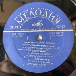Винтажная виниловая пластинка LP Сборник Песни Нашей Родины (Выпуск 1) (СССР 1978) (Трошин, Бунчиков, Богатиков и др)