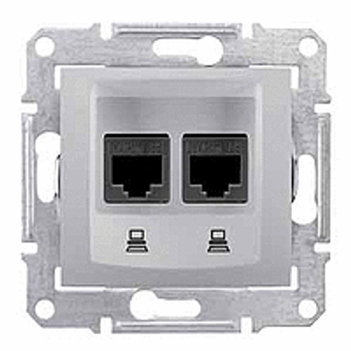 Розетка компьютерная RJ45 категория 6 неэкранированная UTP двойная с/у, механизм SEDNA алюминий Schneider Electric