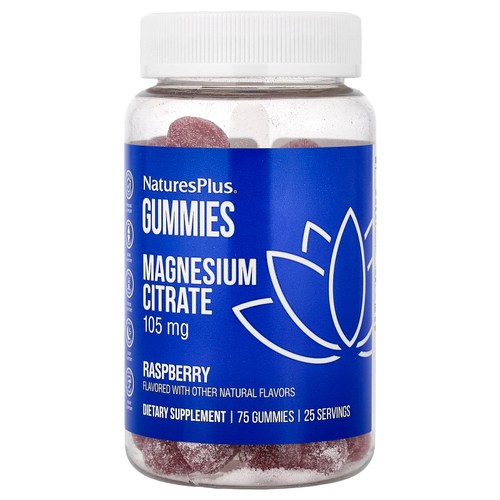 NaturesPlus, жевательные таблетки с цитратом магния, со вкусом малины, 75 жевательных таблеток (35 мг в 1 жевательной таблетке)