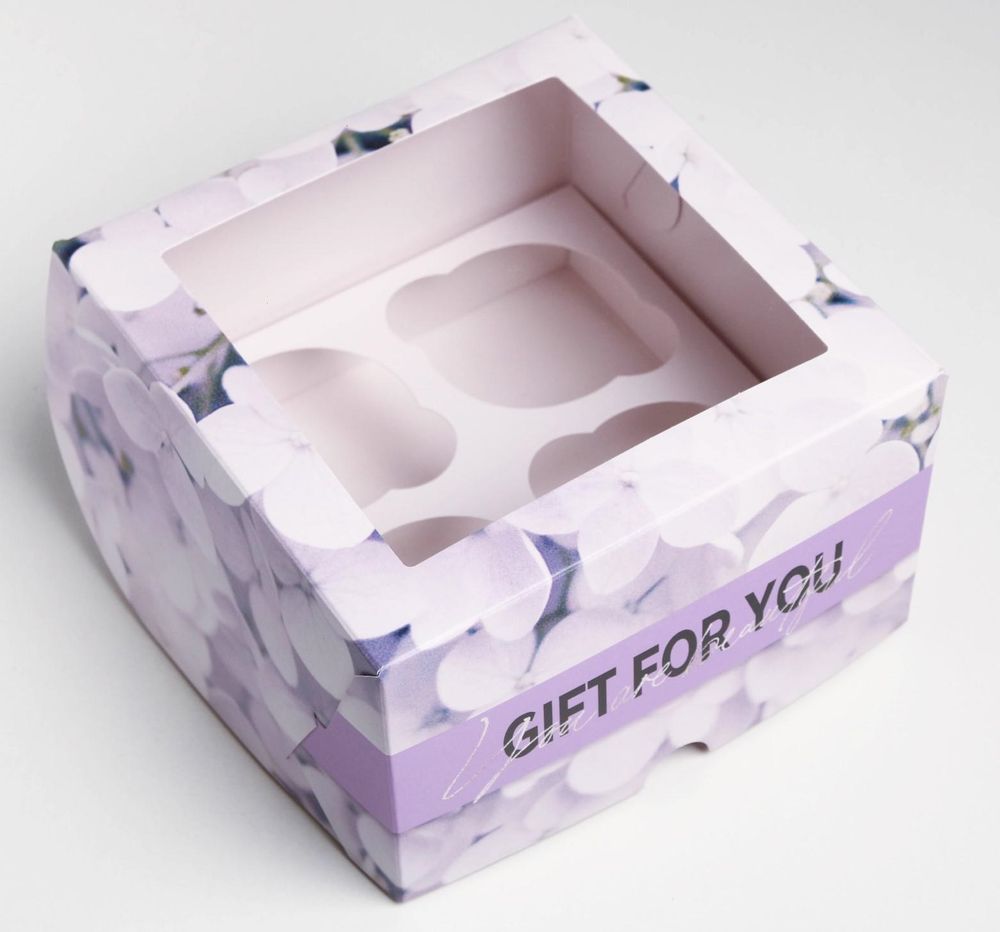 Коробка на 4 капкейка Gift for you (цветы), 16*16*10см