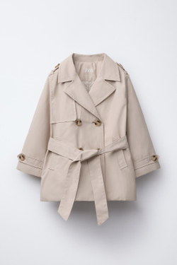 ZARA СТЕГАНЫЙ ТРЕНЧ С РЕМНЕМ, БЕЖЕВЫЙ