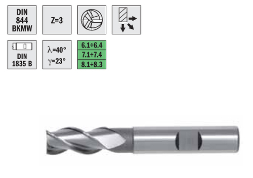 Фреза концевая с ц/х  DIN 844 - B 12 K-M-W - HSS-E 0641-551-825800 Для цветных материалов