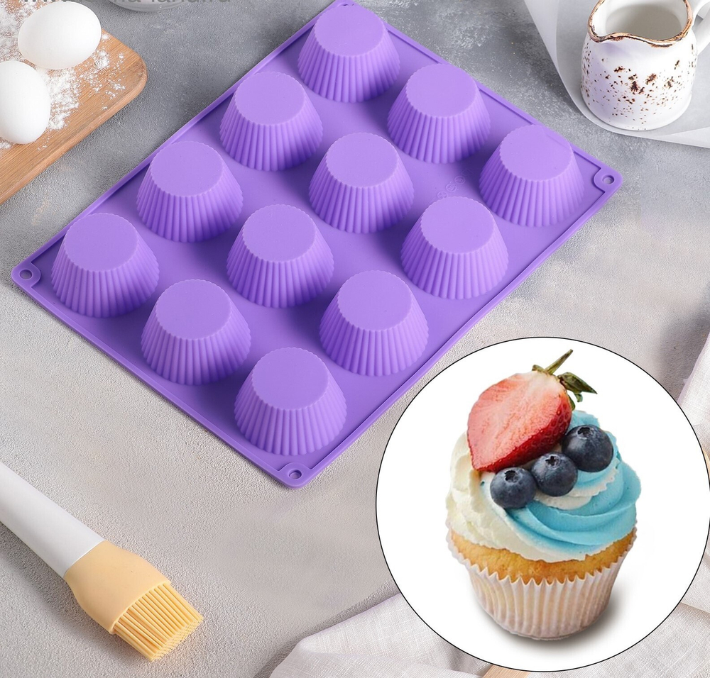Форма силиконовая на 12 капкейков 2635 см, цвет МИКС