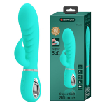 Бирюзовый вибратор-кролик с ребрышками 20см Pretty Love Prescott BI-014635-4