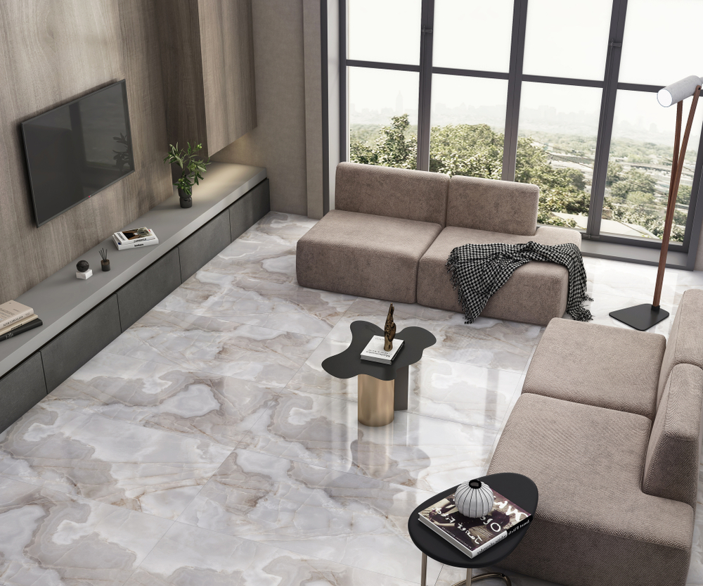 Глазурованный керамогранит Arcadia Ceramica Rex Onyx Blue 60x120 см 1.44 м² полированный цвет серо-голубой
