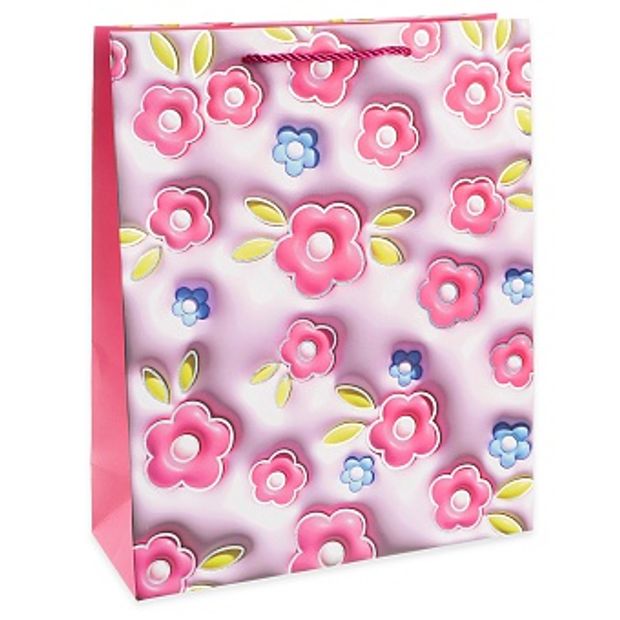 Пакет подарочный, Цветочная россыпь, Дизайн №1, Розовый, Металлик, 32*26*10 см, 1 шт.
