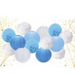 Набор помпонов и фонариков «Весёлый праздник» (14 предметов), Голубой/Белый