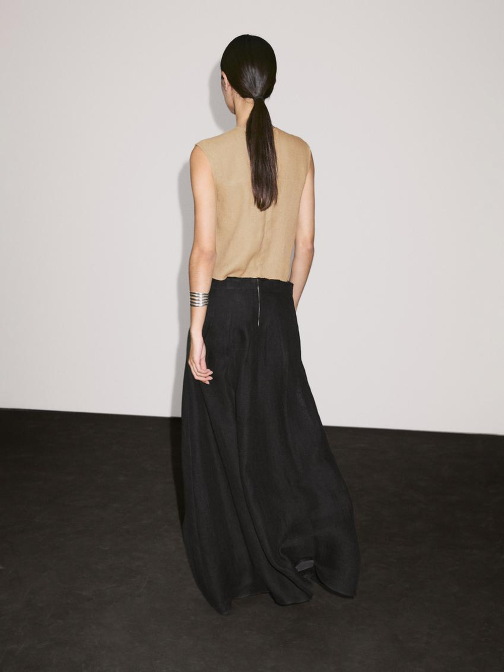 Massimo Dutti Длинное комбинированное платье с боковыми разрезами, черный