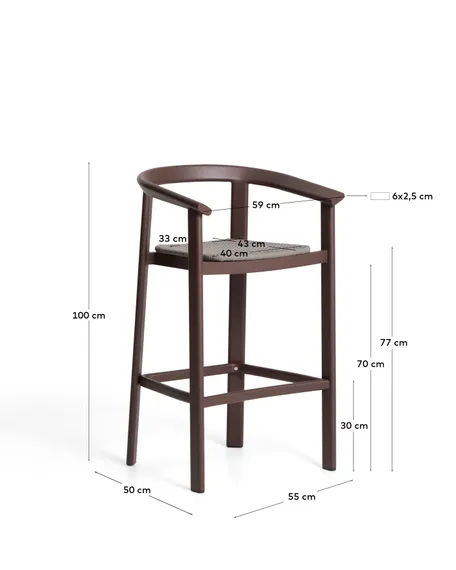 Уличный барный стул Erice из алюминия и веревки коричневого цвета, 75 см