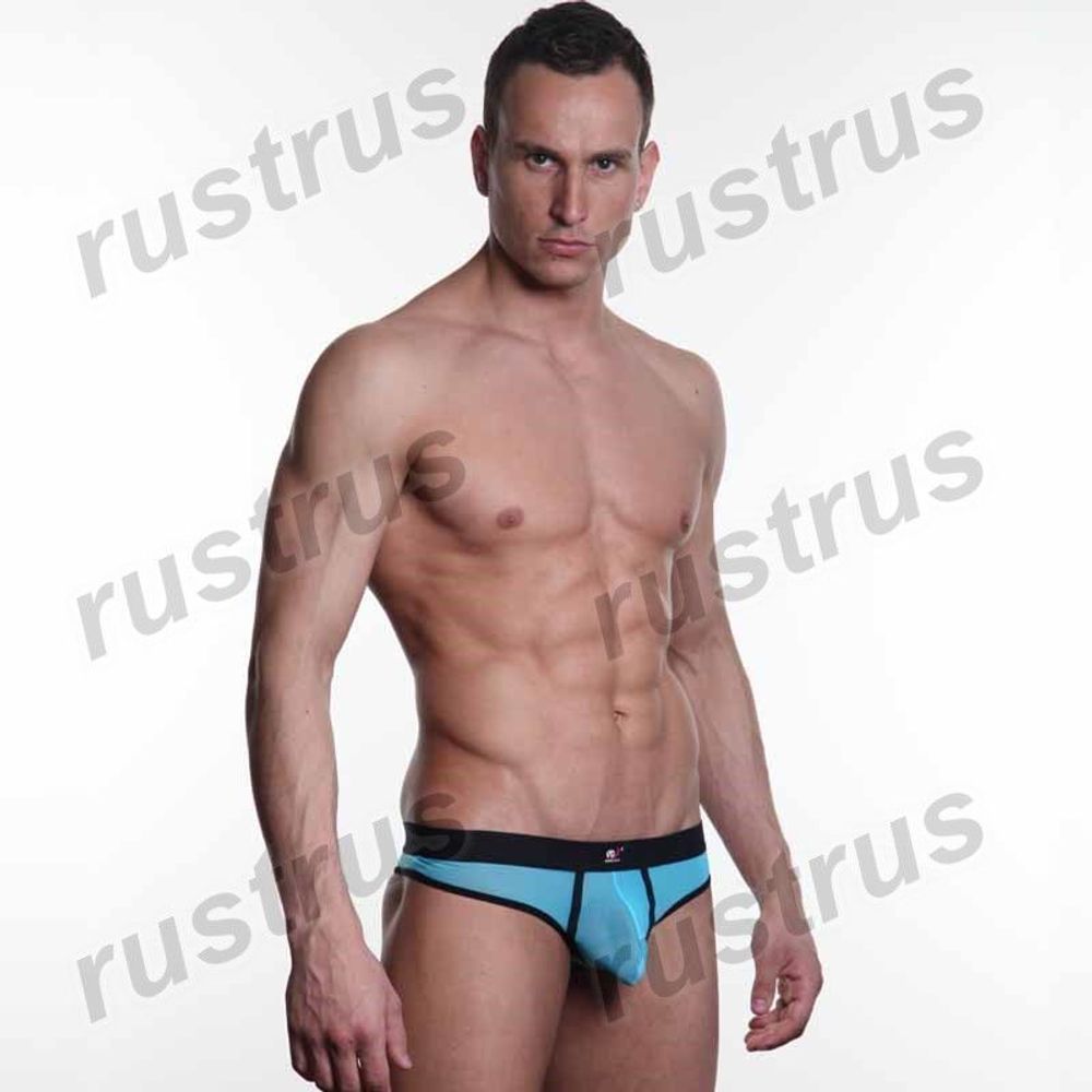 Мужские трусы стринги голубые с черной резинкой WANGJIANG WG00079