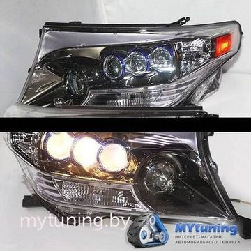 Передние фары Toyota Land Cruiser 200 black chrome