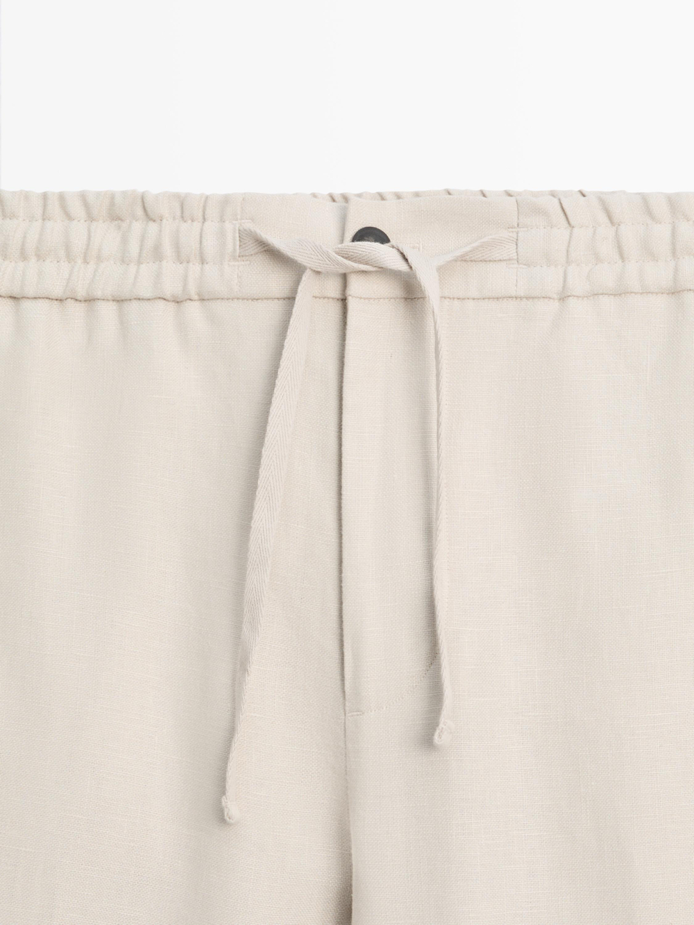 Massimo Dutti Льняные брюки с декоративной отделкой на талии, бежевый