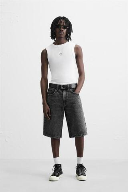ZARA ДЖИНСОВЫЕ ШОРТЫ-БЕРМУДЫ СВОБОДНОГО КРОЯ, УГОЛЬНЫЙ