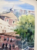 Картина авторская акварельная в паспарту 30х40 см на стену для интерьера "Андреевская набережная. Лето"