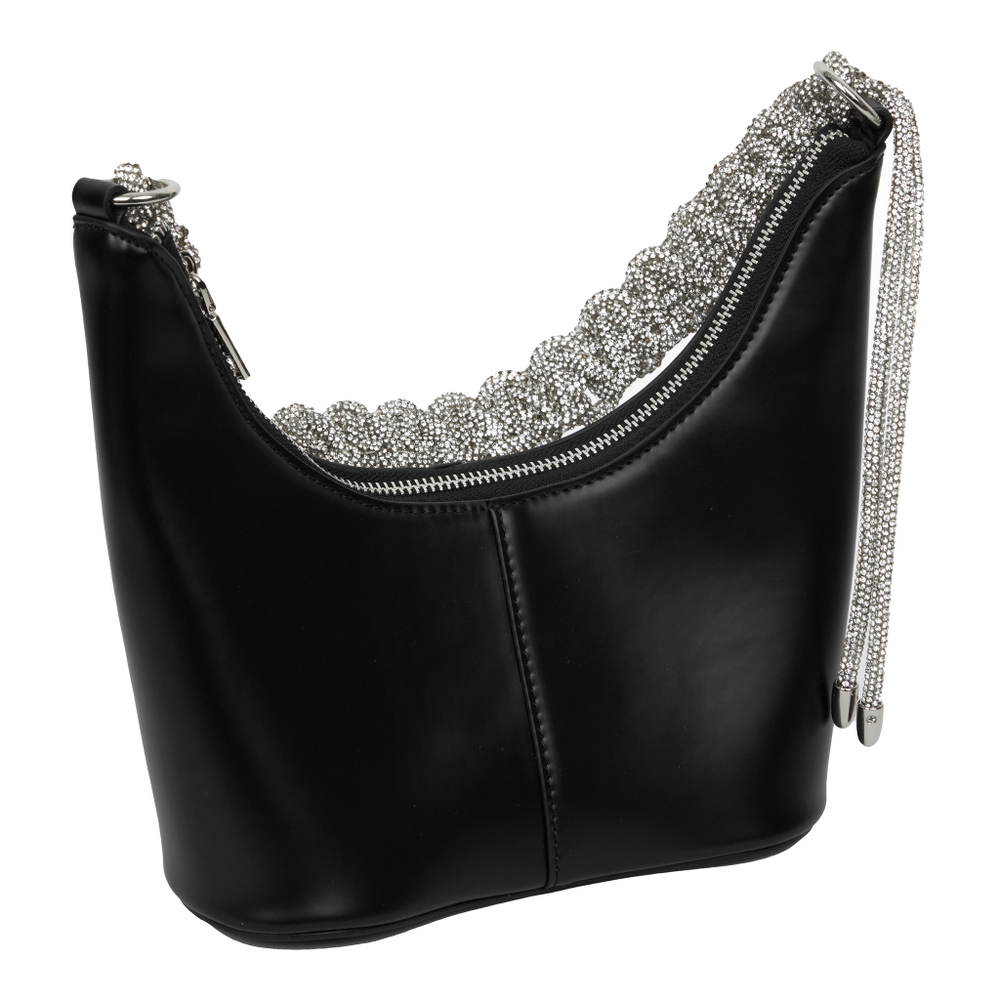 Сумка кожа, черная, ручка россыпь циркониев