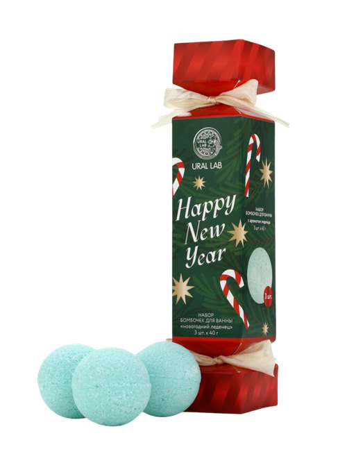 Бомбочки для ванны новогодний леденец URAL LAB, 3 шт×40 гр