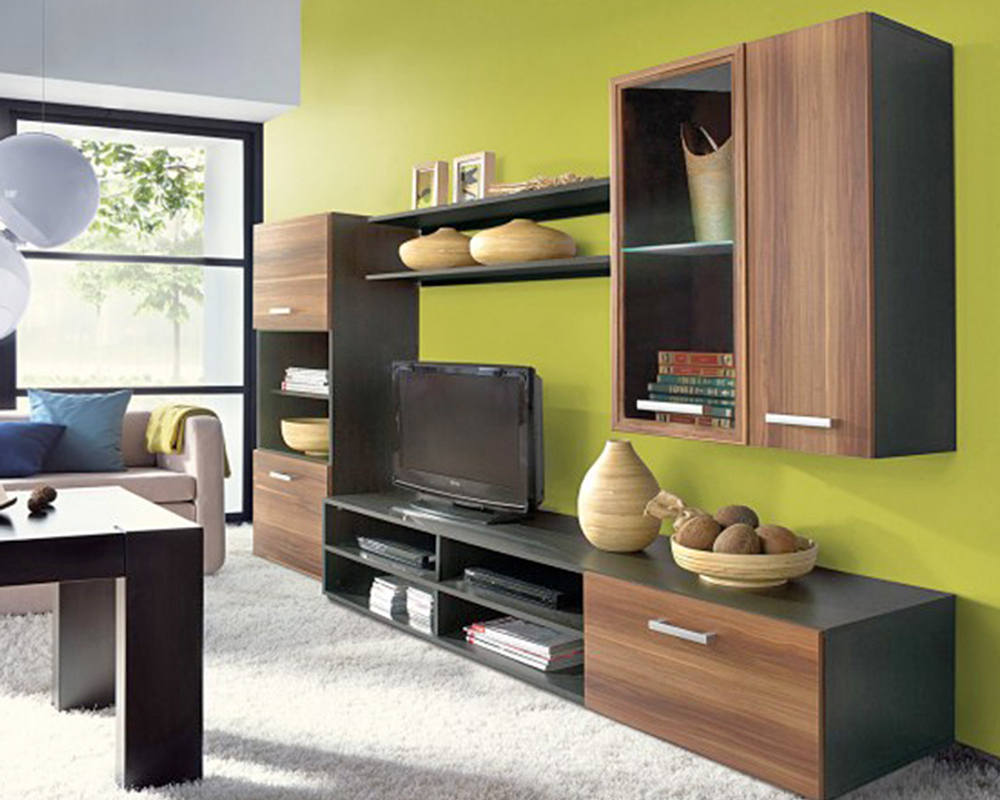 Гостиная Фарго Орех 0729 / Черный 0190 246*43*182 см, Орех, Черный   Фиеста