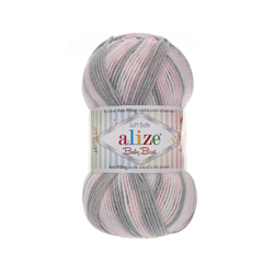 Беби бест батик (Baby best batik) пряжа Alize 10% бамбук 90%акрил 5х100г/240м 6664 белый-розовый-серый