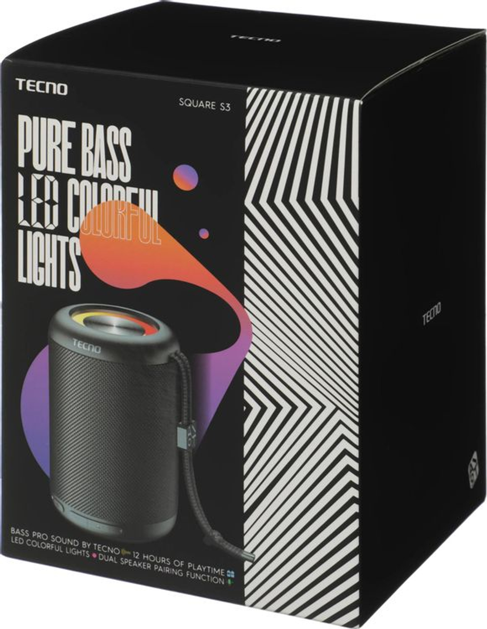 Колонка портативная TECNO S3 Square, 3Вт, черный