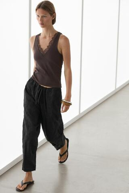 Massimo Dutti Топ с V-образным вырезом и кружевом, коричневый