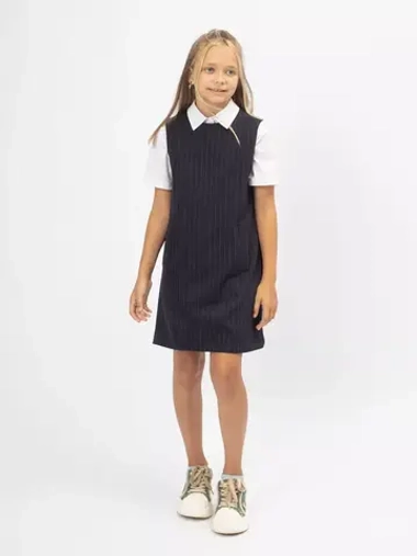 Сарафан трапеция школьный синий в полоску