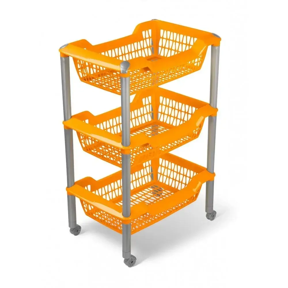 Этажерка универсальная Джета 3 корзины на колесиках оранжевая С735ОРЖ (комплект 4 шт)