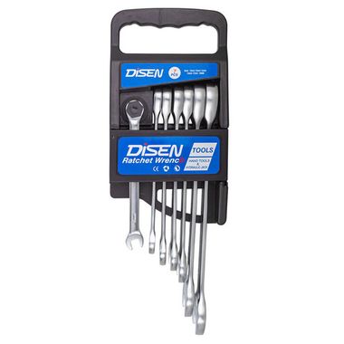 Набор ключей трещоточных 7пр.(8,10,12,13,14,17,19мм),в пластиковом держателе DISEN DSD1508