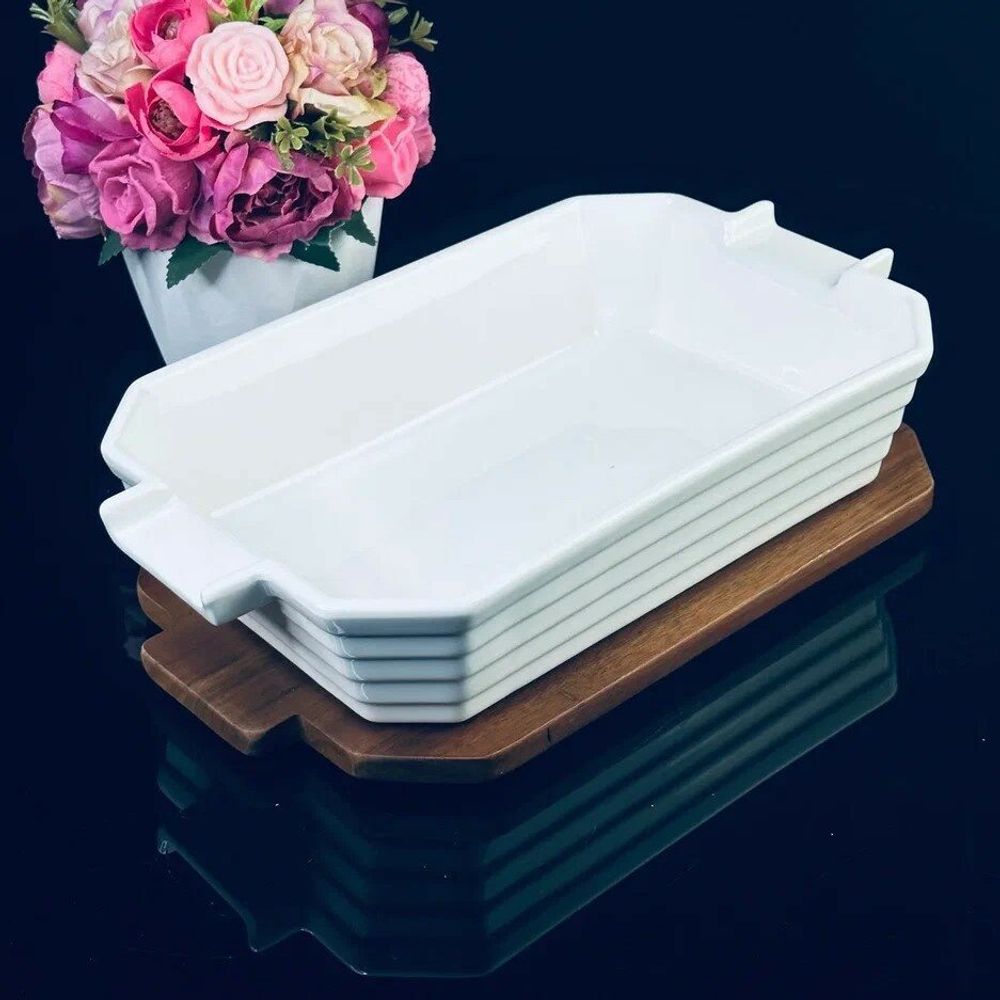 Lenardi 142-110 Прямоугольное блюдо для запекания 30,5см с дерев.крышкой/подставкой в под.уп.(х8)Фарфор