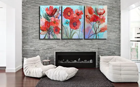 Модульная картина "Триптих акварельных цветов"