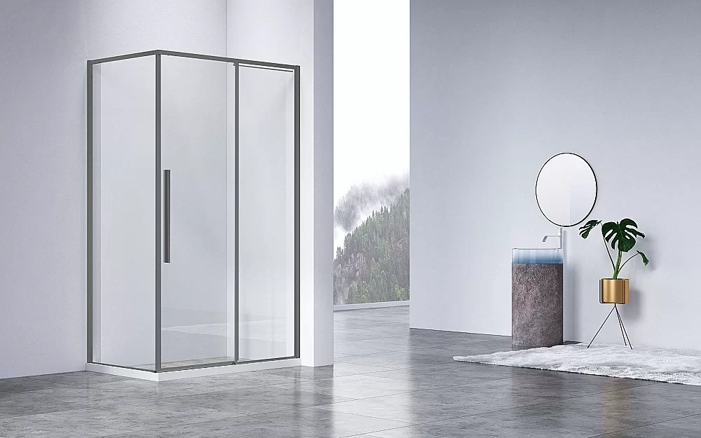 Душевой уголок Vincea Slim-N VSR-4SN8014CLGM 140x80 стекло прозрачное/профиль вороненая сталь