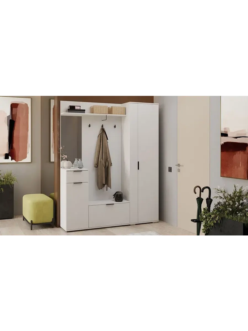 Прихожая с зеркалом Белый Ясень 159х35х200