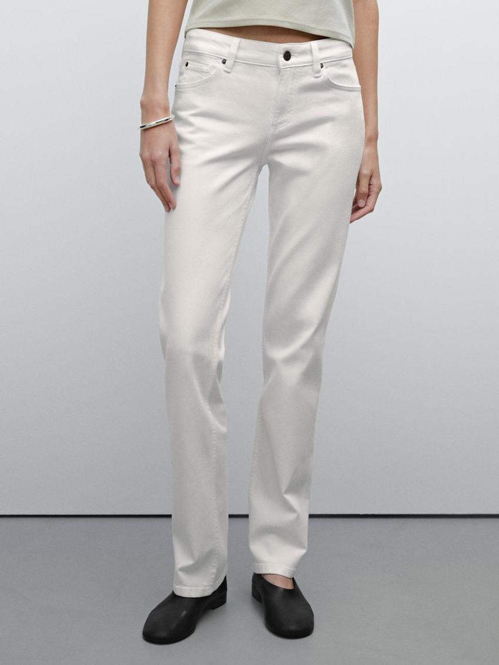 Massimo Dutti Джинсы прямого кроя с низкой посадкой, кремовый