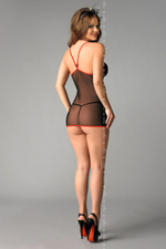 Коротенькая сорочка Rita с прозрачной задней частью (Размер: L-XL) (Цвет: черный с красным)