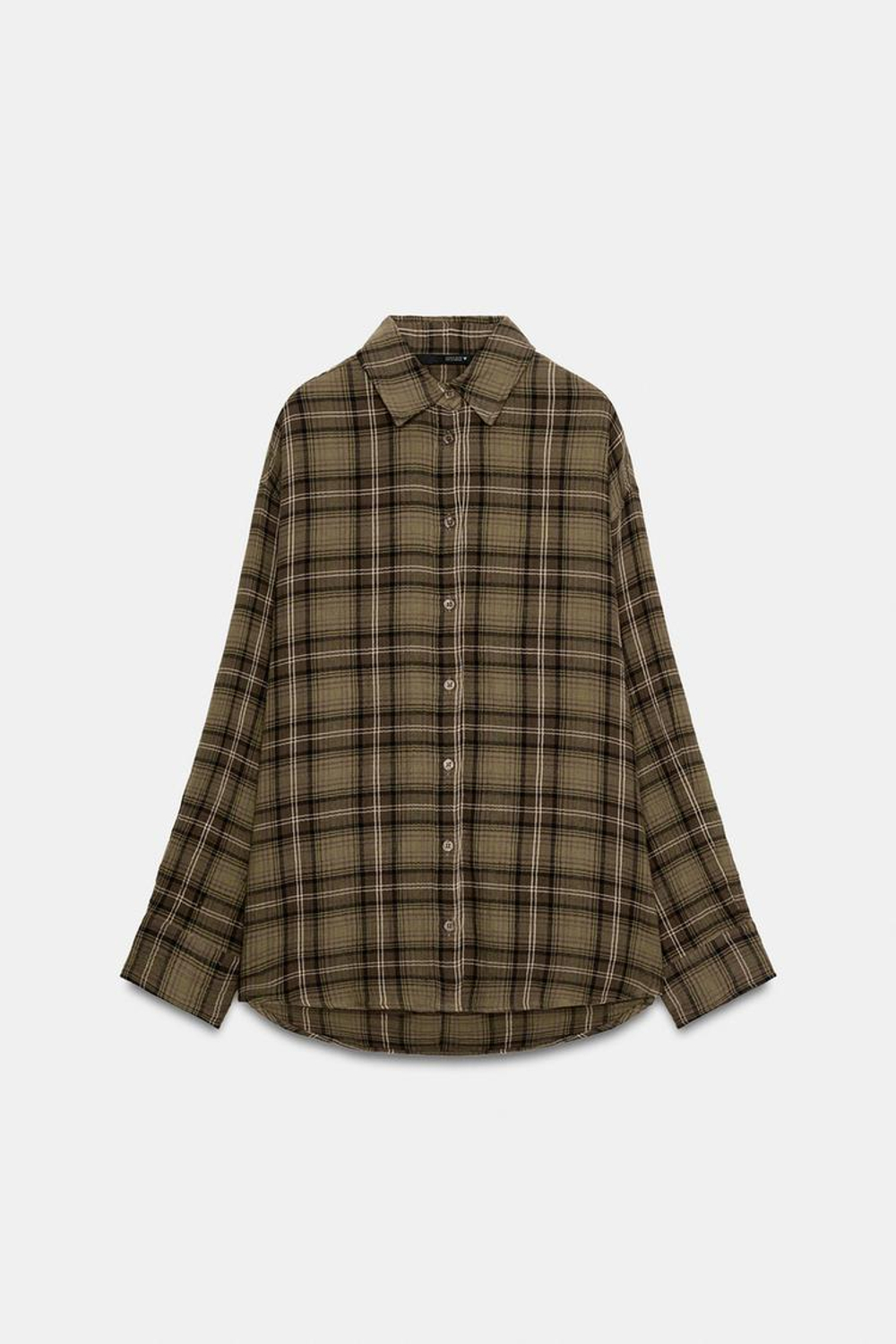 ZARA РУБАШКА OVERSIZE В КЛЕТКУ, СВЕТЛО-КОРИЧНЕВЫЙ