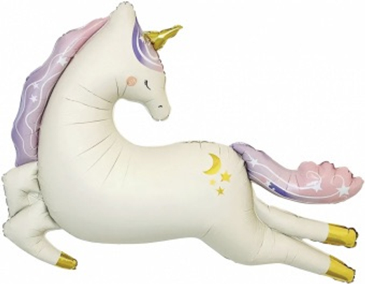 Шар-фигура, фольга, "Единорог летящий", сатин (Falali), 45"/114 см, инд. уп.