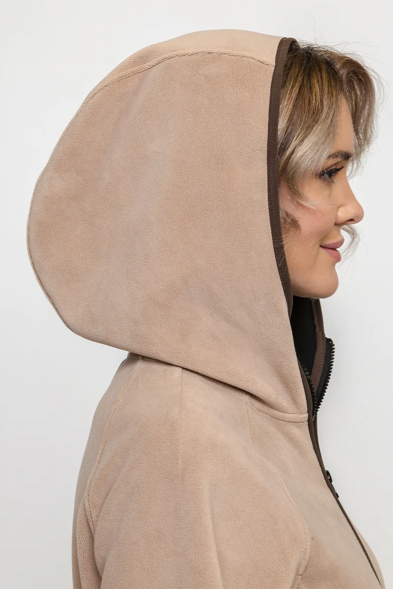 Куртка удлинённая с капюшоном, женская, ткань Джерси-Флис