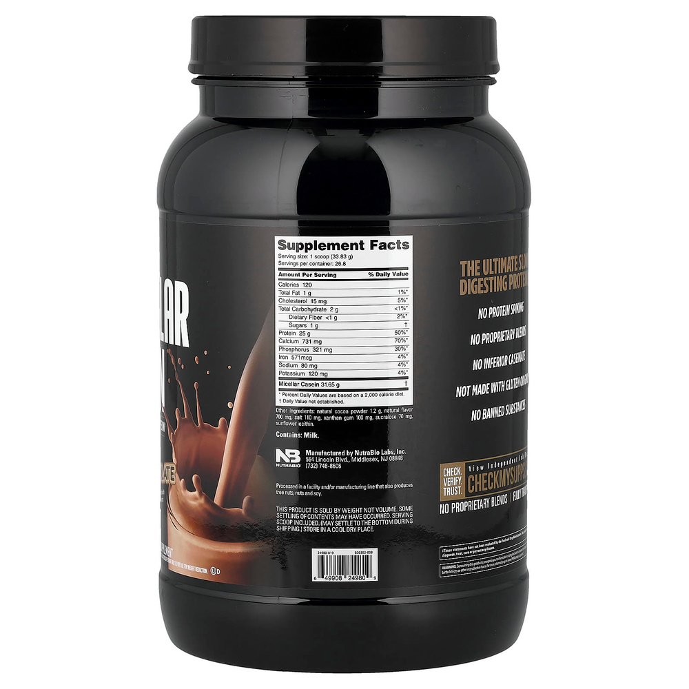 NutraBio, Мицеллярный казеин, голландский шоколад, 907 г (2 фунта)