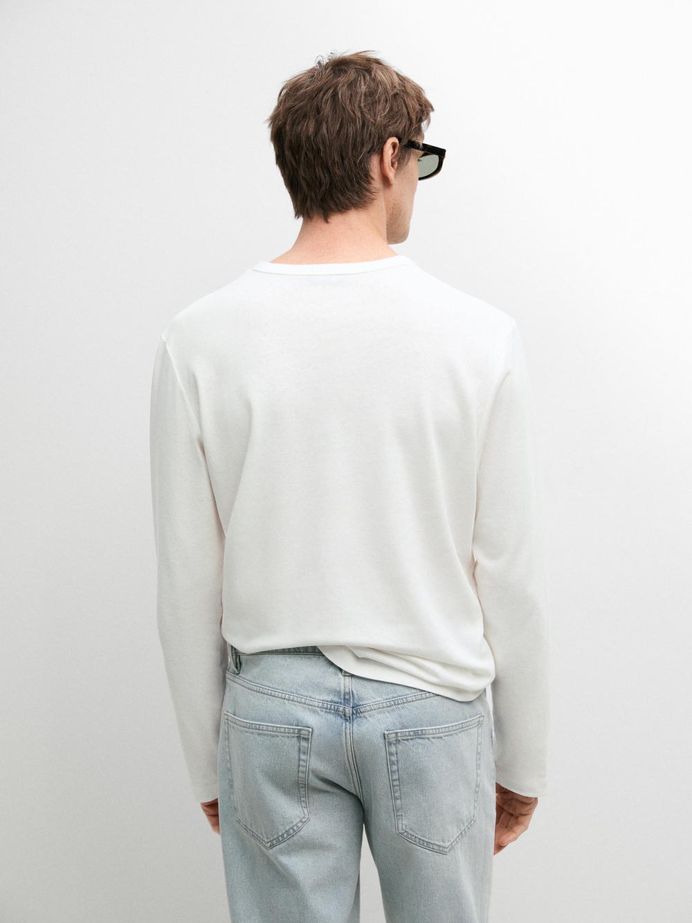 Massimo Dutti Футболка с длинными рукавами и воротником-стойкой, белый